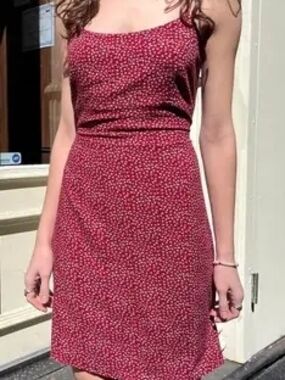 Brandy Melville Red Floral Tie Back Spaghetti Strap Dress